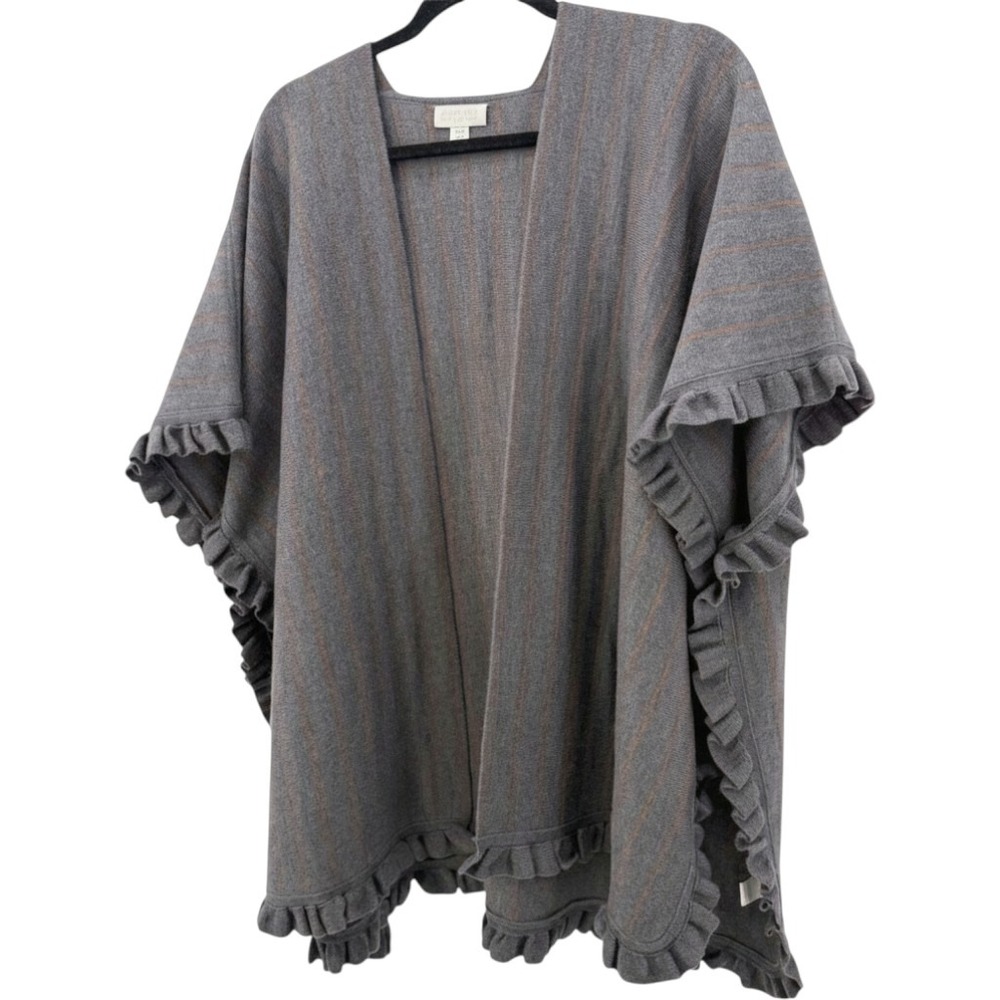 Carlisle NY Merino Wool Open-Front Ruffle Cascade Ruana Cape SM Luxury Boho Chic